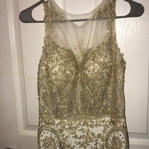 White Prom Dress with Gold/mesh top